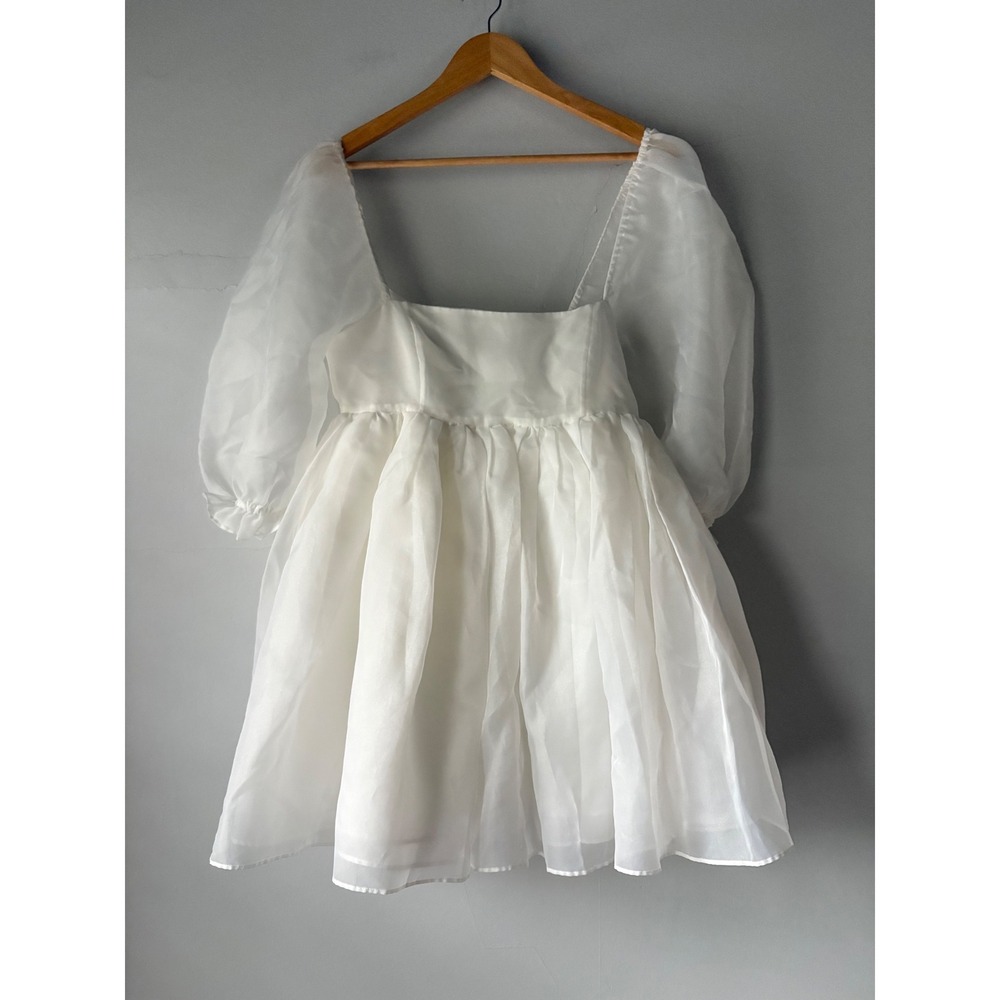 Selkie White Puff Dress Size Medium Organza Mini Babydoll - Picture 7 of 15